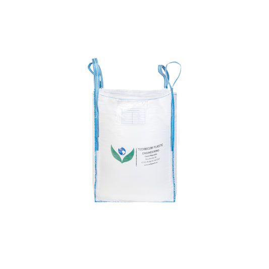 Velkoobjemový vak Big Bag 70 x 70 x 90cm, otevřený s rovným dnem, vyrobený z pevného polypropylenového materiálu s modrými popruhy pro snadnou manipulaci a přepravu.