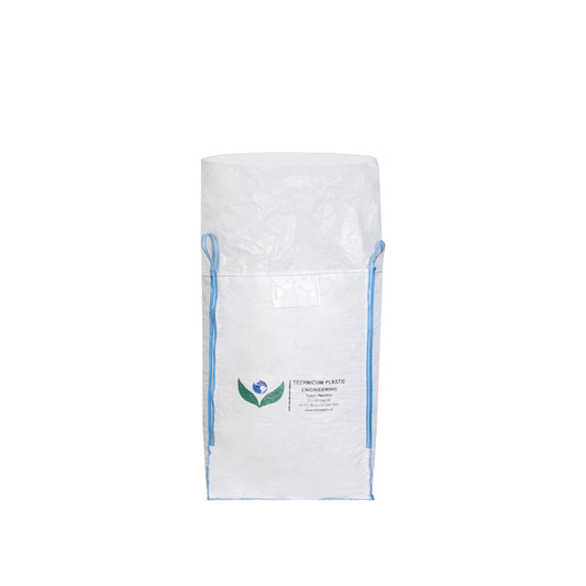 Velkoobjemový vak Big Bag: 90 x 90 x 120cm, vrch celooteviratelná zástěra, dno výsypný ventil z odolného polypropylenového materiálu s modrými popruhy pro snadnou manipulaci.