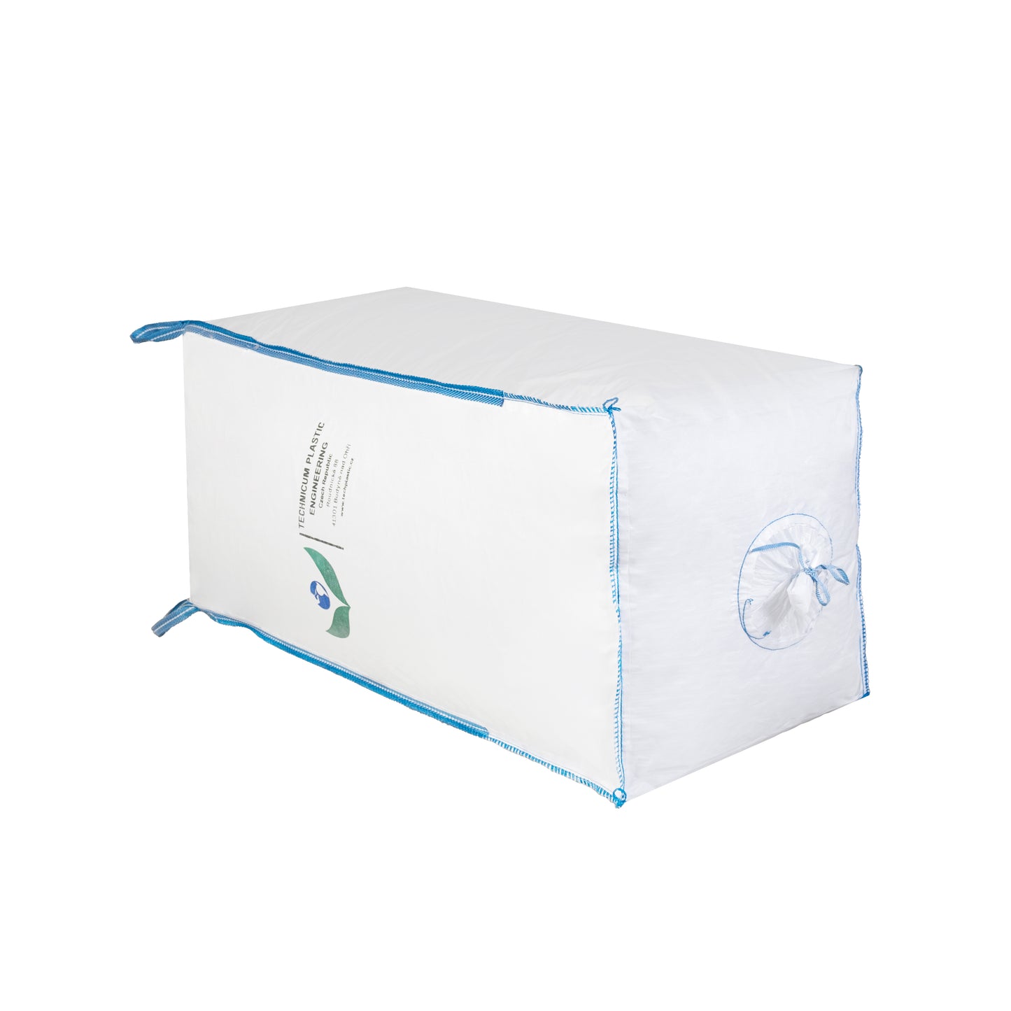 Velkoobjemový vak Big Bag: 95 x 95 x 200cm, vyrobený z polypropylenového materiálu s vrchem násypným rukávem a dnem výsypným rukávem, ideální pro skladování a manipulaci s velkým objemem.
