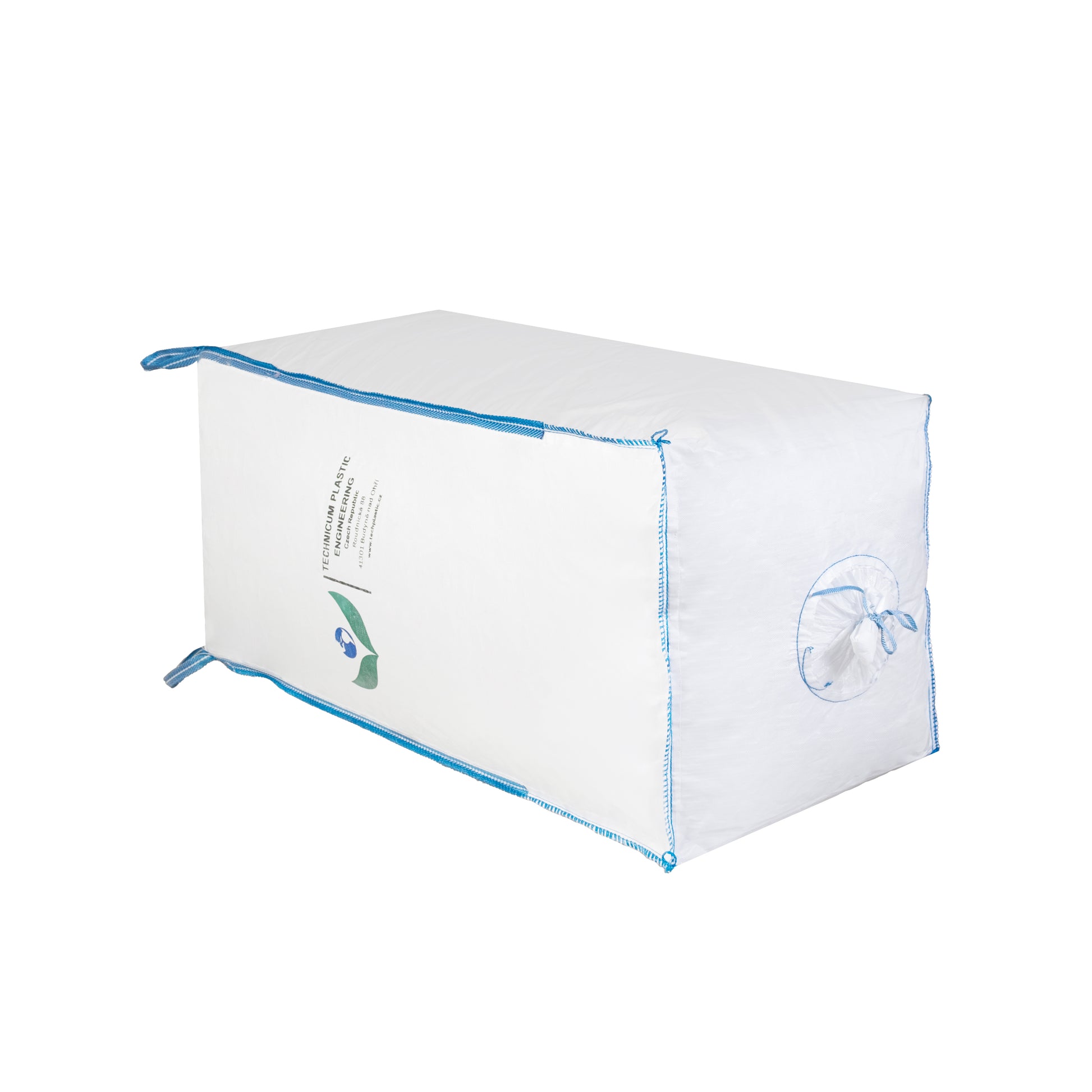 Velkoobjemový vak Big Bag: 95 x 95 x 200cm, vyrobený z polypropylenového materiálu s vrchem násypným rukávem a dnem výsypným rukávem, ideální pro skladování a manipulaci s velkým objemem.